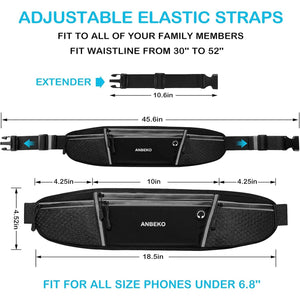 Running belt for Men Women with Extender Large Capacity Runner Waist Pack with 4 PocketsHiking Travel Camp Running Workout Belt BagReflective No Bounce Waist BagEasy Carry Large Phones black