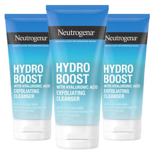 Neutrogena Hydro Boost Gentle Exfoliating Daily Facial Cleanser with Hyaluronic Acid, Face Wash Clinically Proven to Increase Skin's Hydration Level, Oil-Free & Non-Comedogenic, 5 oz, 3 Pack