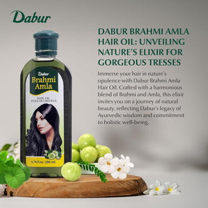 Dabur Brahmi Amla Hair Oil – Indian Herbal Amla Hair Oil for Strong, Manageable Hair – Hair, Scalp Nourishment, and Shine – 200ML (6.76 fl oz)