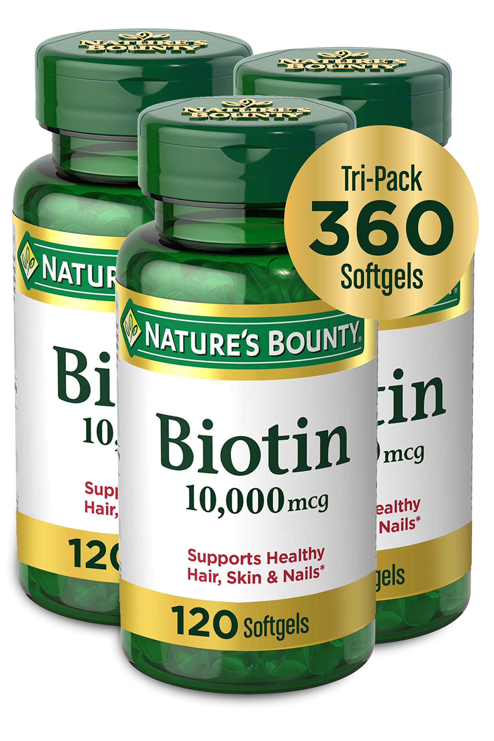 Buy now Nature's Bounty Biotin Hair Skin and Nails Vitamins, Supports Healthy Hair, Skin and Nails, 10,000 mcg, 120 Softgels (Pack of 1) at indiglob india