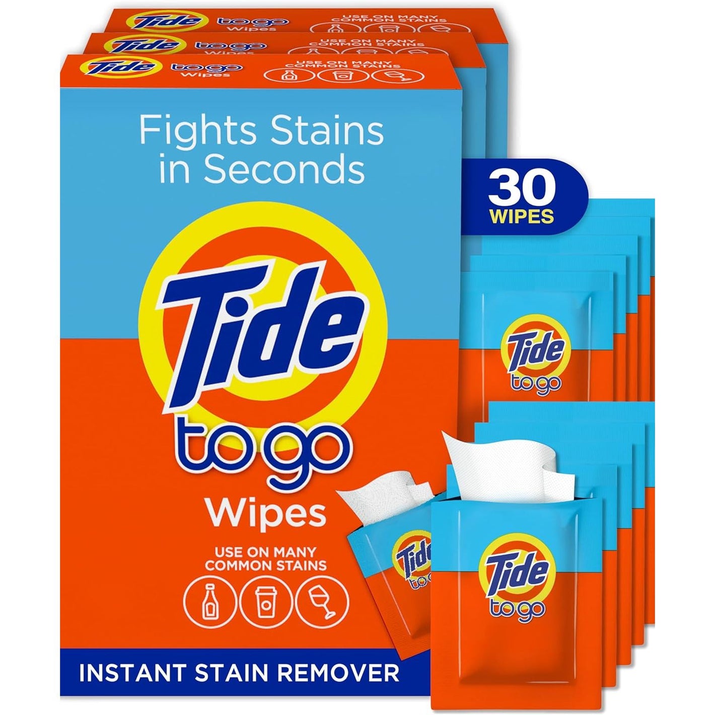 Tide To Go Stain Remover Wipes for Clothes, Instant Laundry Travel Stain & Spot Remover, 3 Pack, (30 Wipes Total)