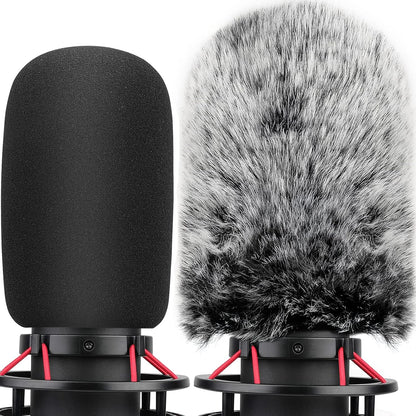 ChromLives Windscreen Microphone Wind Muff, Foam Wind Screen Wind Cover Compatible with Zoom H5 H6 Portable Handy Recorder Furry & Foam 2Pack