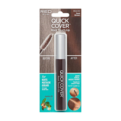 RED by KISS Quick Cover Root Touch Up Rescue (Medium Brown), Mascara Natural Water-Resistant Temporary Gray Concealer Cover Up Brush for Hair Mustache & Beard, Formulated with Jojoba Oil