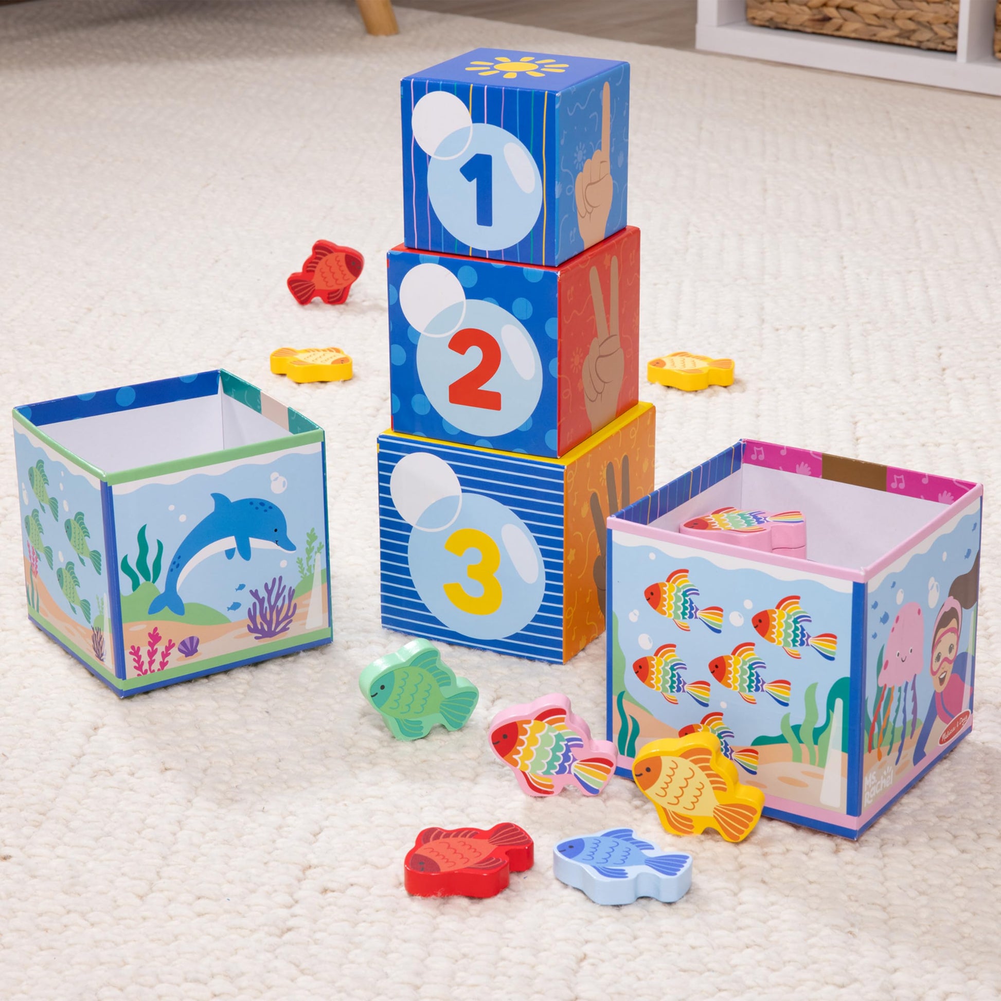 Buy now Melissa & Doug?? Ms. Rachelƒ?› Sort and Count Nesting and Stacking Blocks with Wooden Fish Preschool Learning Toy for Boys, Girls - FSC Certified at indiglob india