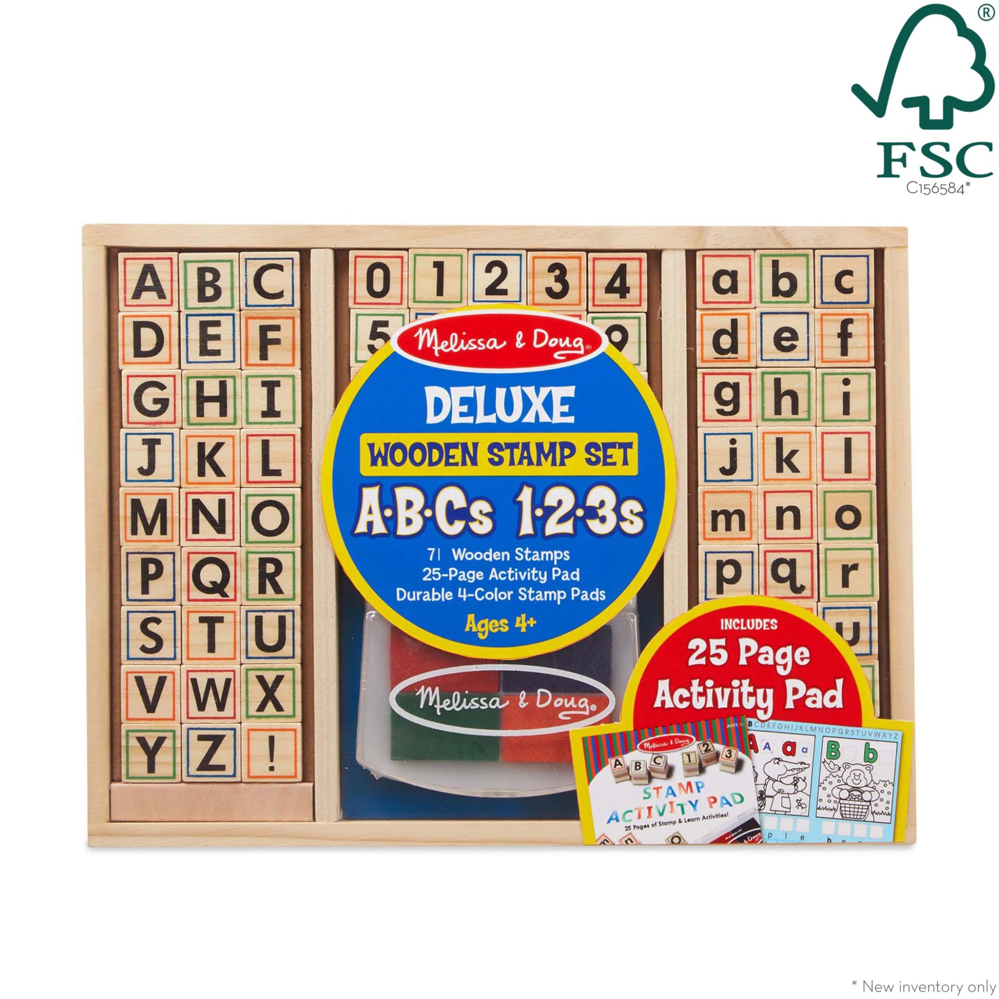 Buy now Melissa & Doug Deluxe Letters and Numbers Wooden Stamp Set ABCs 123s With Activity Book, 4-Color Stamp Pad - FSC Certified at indiglob india