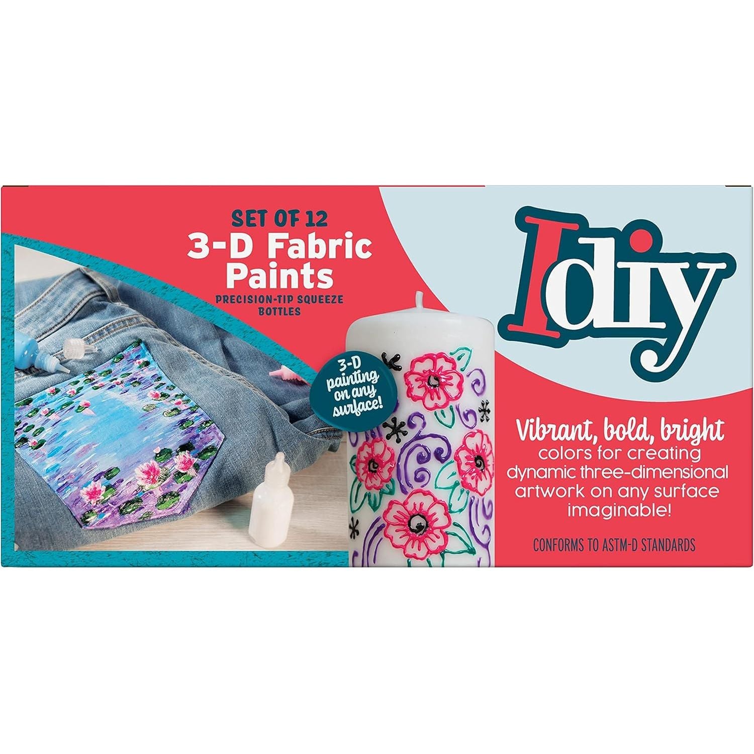 Buy now DIY Fabric Paints, Set of 12 Colors, (1oz bottles) Ultra Bright 3D Fabric Paint, Non-Toxic Water-Based and Permanent - Great Craft, Gift, Project, Summer Camp Activity - Decorate on Any Surface! at indiglob india