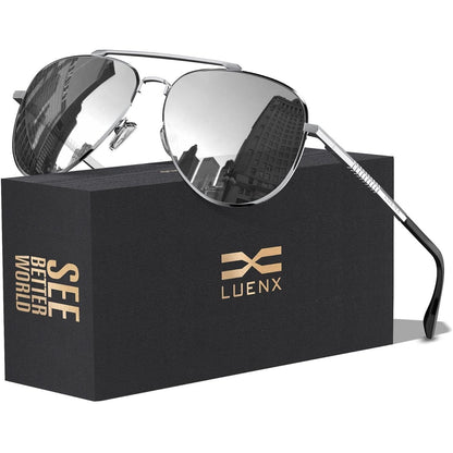 LUENX Aviator Sunglasses for Men Women Polarized Driving Classic Shades - UV 400 Protection with Accessories 60MM