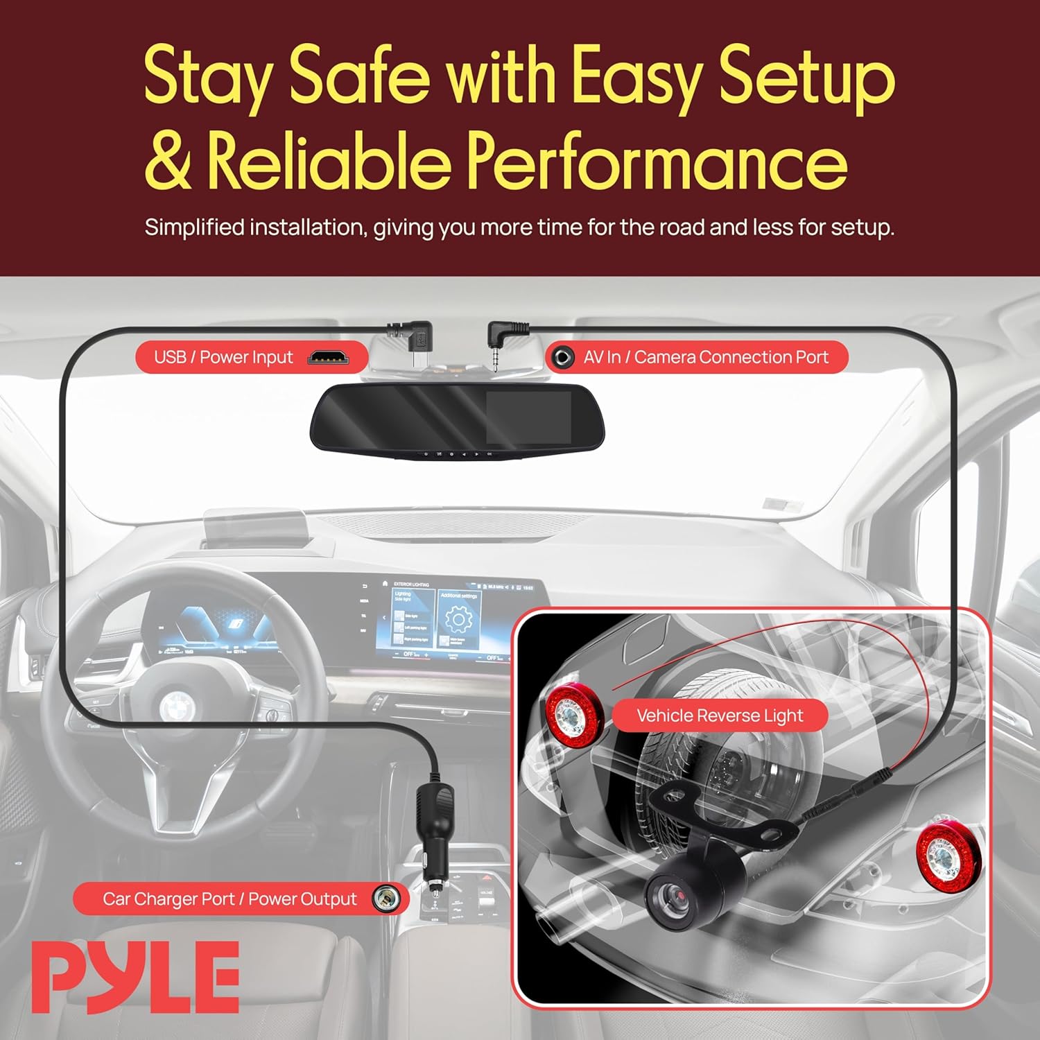 Buy now Pyle Dash Cam Front and Rear - HD 720p Dual Camera Car Video System with Rearview Mirror Attachment, Waterproof Backup Cam, 4.5’’ Display, G-Sensor, DVR Recording, Easy Plug-and-Play Setup at indiglob india