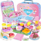 Tea Party Set for Little Girls,PRE-WORLD Princess Tea Time Toy Including Dessert,Cookies,Doughnut,Teapot Tray Cake, Tablecloth & Carrying Case,Kids Kitchen Pretend Play for Girls Boys Age 3-6