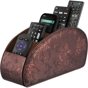 SITHON Remote Control Holder with 5 Compartments - PU Leather Remote Caddy Desktop Organizer Store TV, DVD, Blu-Ray, Media Player, Heater Controllers, Antique