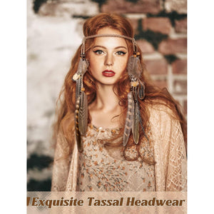 XunYee Feather Hippie Headband for Women - Indian Feather Hair Accessories for Costume (Classic Style)