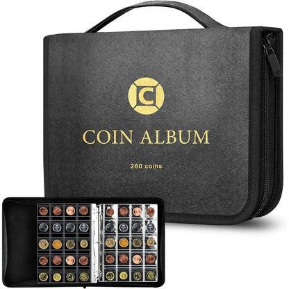 Coin Collection Book Holder for Collectors, 260 Pockets Coins Collecting Album with Zipper and Handle. Display Storage Case for Money Currency Collections Supplies, Bill Commemorative (Box Only)
