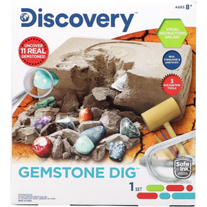 Discovery Kids Gemstone Dig Stem Science Kit by Horizon Group Usa, Excavate, Dig & Reveal 11 Real Gemstones, Includes Goggles, Excavation Tools, Streak Plate, Magnifying Glass & More