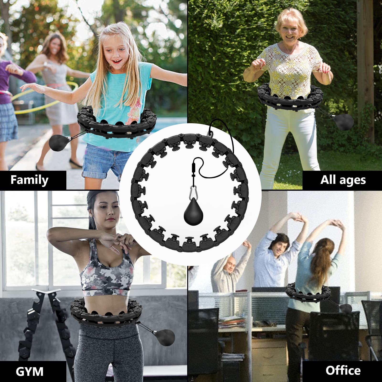 Buy now 24 Knots Weighted Hula Fit Hoop,Smart Hula Hoop Detachable Massage Exerciser Fitness for Adults Beginners Weight Loss and Exercis (Black) at indiglob india
