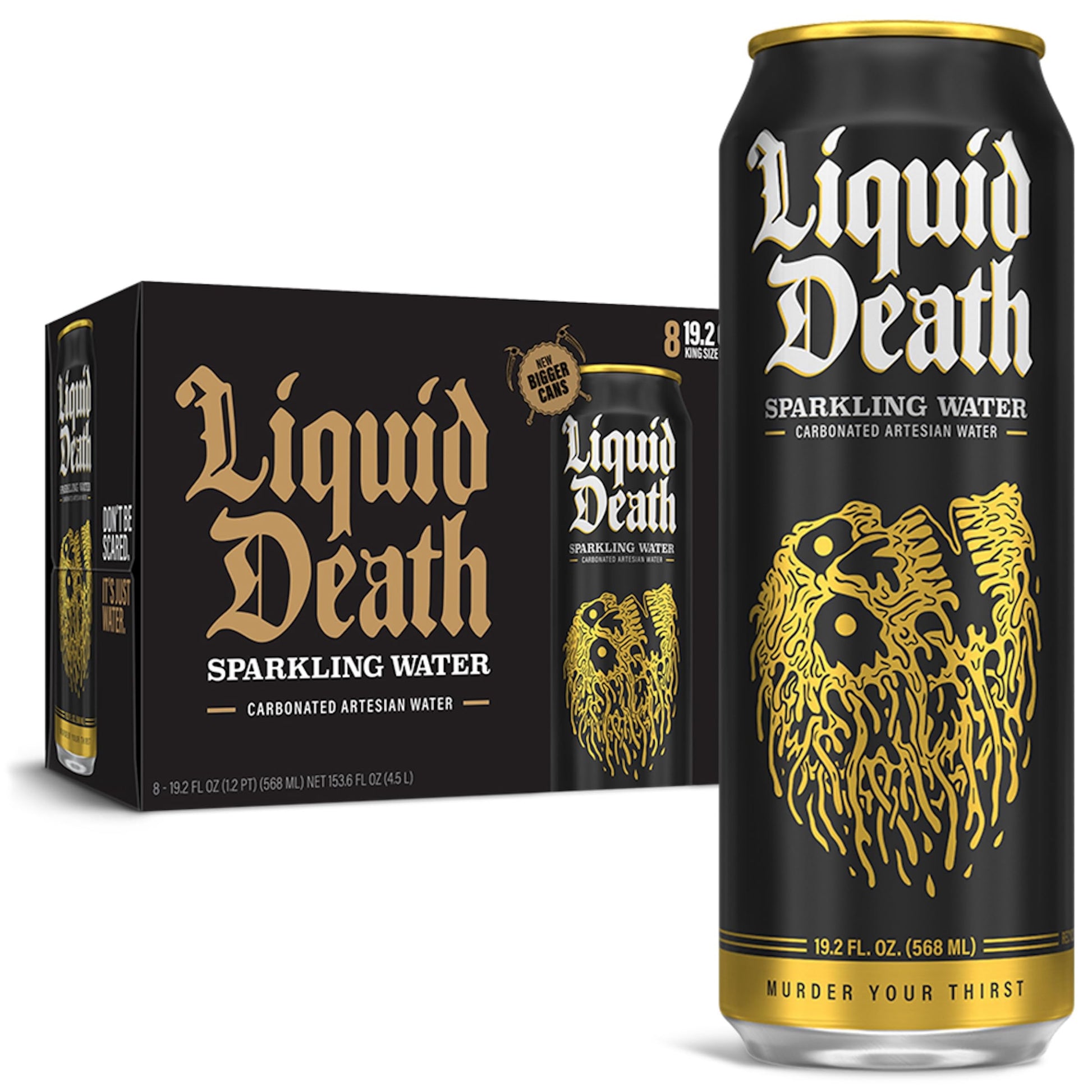 Buy now Liquid Death Sparkling Mountain Water, Real Mountain Source, Ice-Cold Cans, Infinitely Recyclable, 12 Fl Oz (Pack of 12) at indiglob india