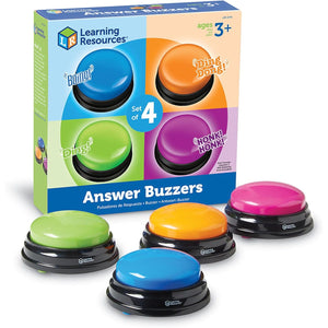 Learning Resources Answer Buzzers - Set of 4, Ages 3+, Assorted Colored Buzzers, Game Show Buzzers, Perfect for Family Game and Trivia Nights, for Kids