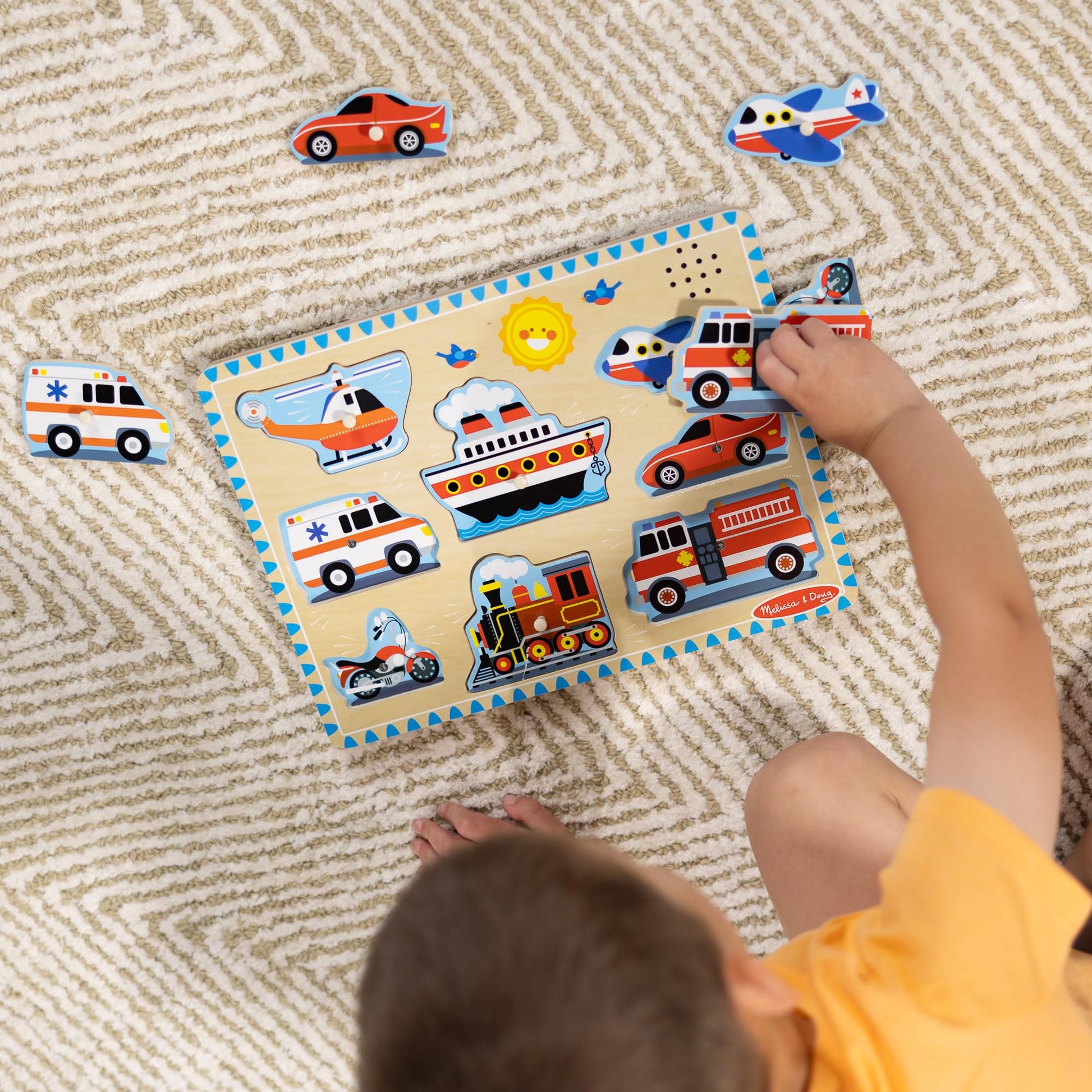 Buy now Melissa & Doug Wooden Light-Activated Sound Puzzle 2-Pack for Toddler and Preschool Boys and Girls ƒ?? Farm Animals, Vehicles at indiglob india