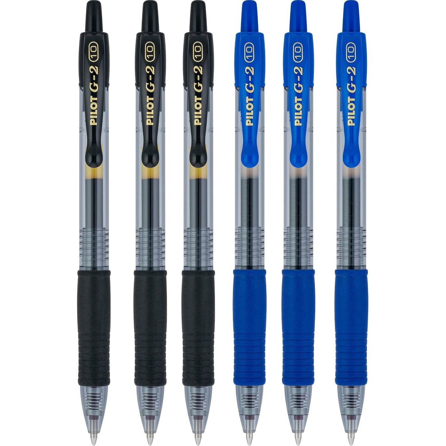 Pilot G2 pens retractable Gel Roller ballpoint Bold pt 1.0 Black & Blue Bundle, (6 COUNT)
