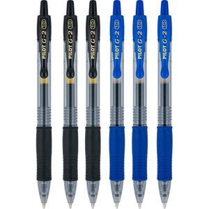 Pilot G2 pens retractable Gel Roller ballpoint Bold pt 1.0 Black & Blue Bundle, (6 COUNT)