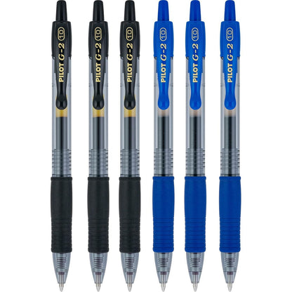 Pilot G2 pens retractable Gel Roller ballpoint Bold pt 1.0 Black & Blue Bundle, (6 COUNT)