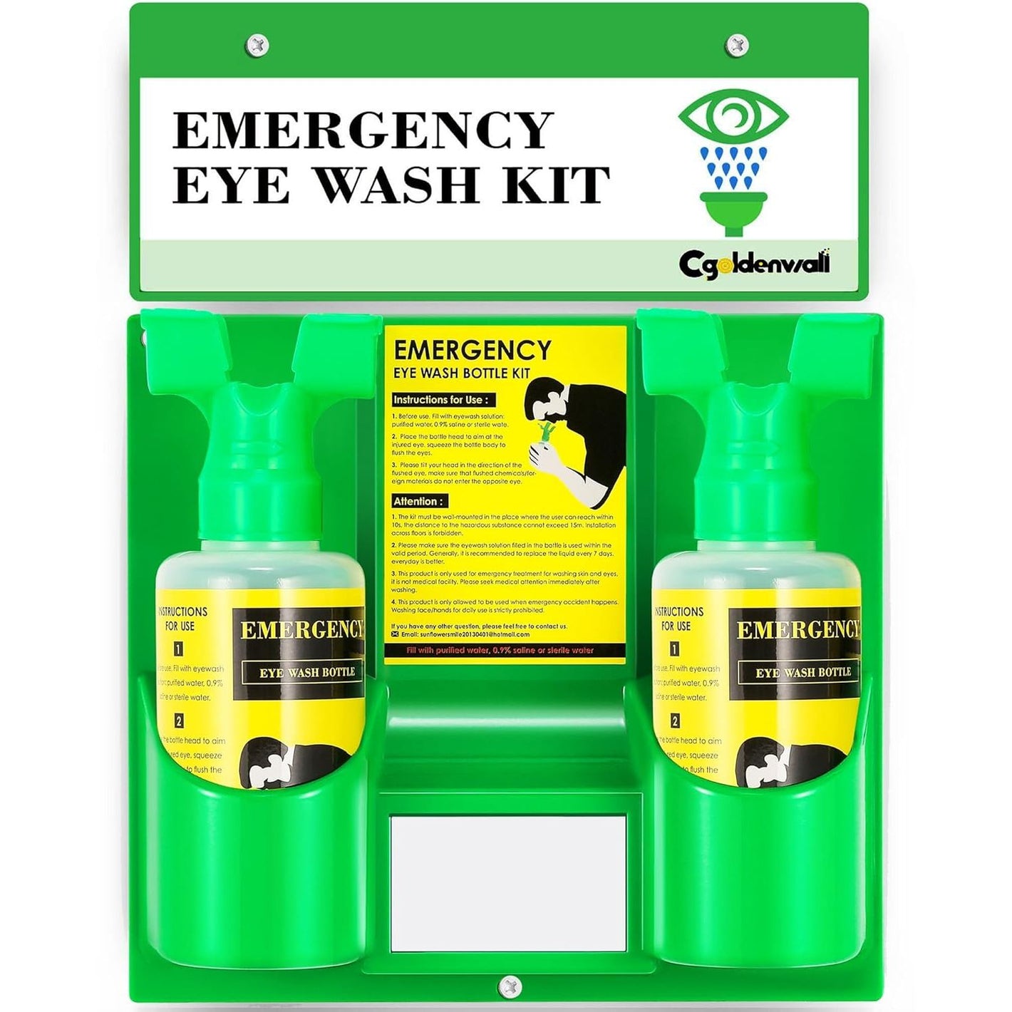 CGOLDENWALL Emergency Eye Wash Station Portable Eyewash Station Wall Mounted Eye Wash Kit, OSHA Approved Double 16.9oz Eye Wash Bottles for First Aid (EMPTY Bottles)