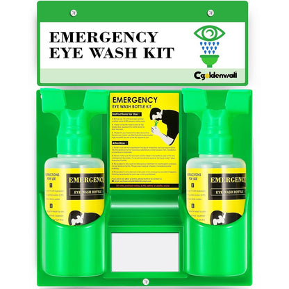 CGOLDENWALL Emergency Eye Wash Station Portable Eyewash Station Wall Mounted Eye Wash Kit, OSHA Approved Double 16.9oz Eye Wash Bottles for First Aid (EMPTY Bottles)