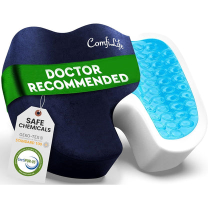 ComfiLife Gel Enhanced Seat Cushion – Office Chair Cushion – Non-Slip Gel & Memory Foam Coccyx Cushion for Tailbone Pain - Desk Chair Car Seat Cushions Driving - Sciatica & Back Pain Relief (Gray)