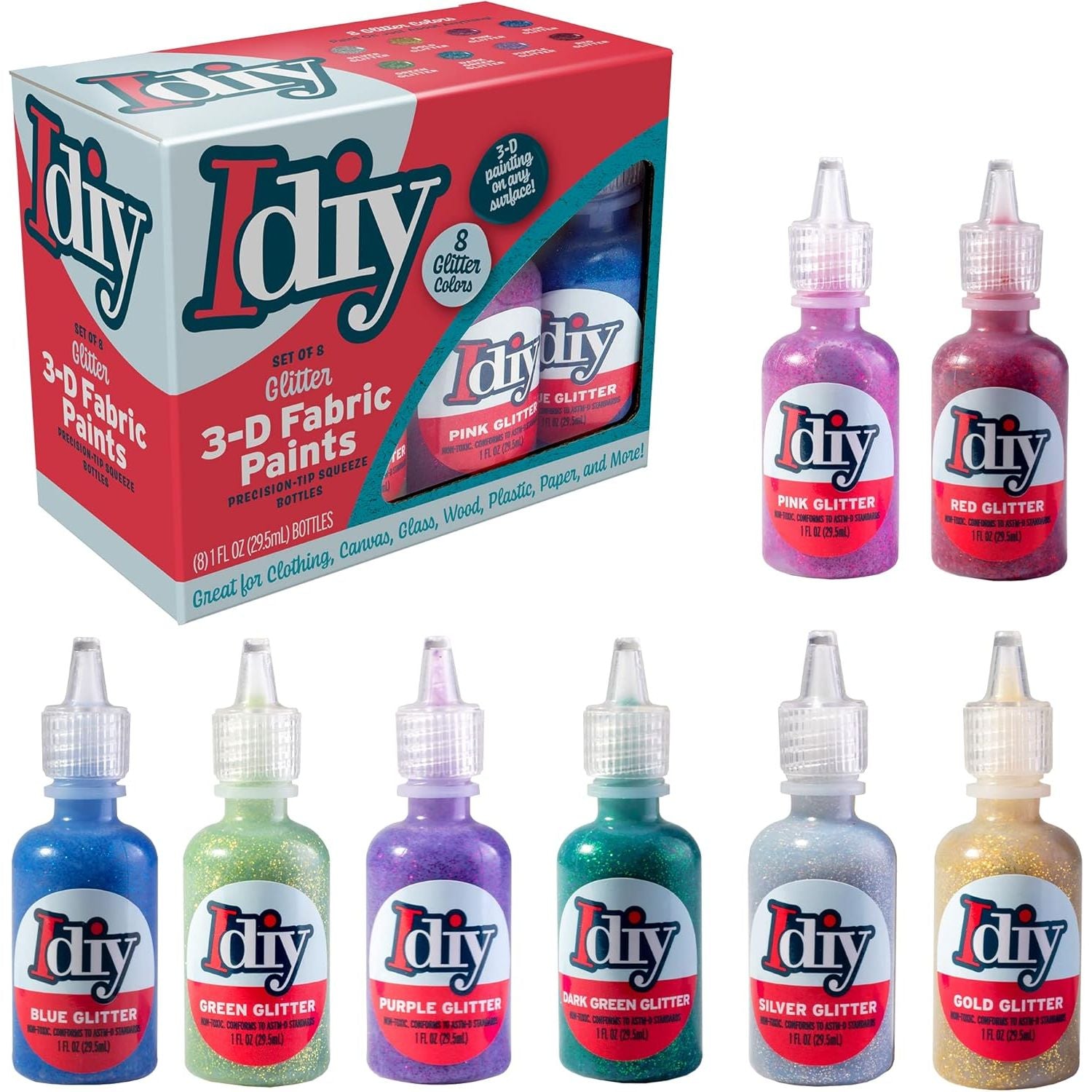 Buy now DIY Fabric Paints, Set of 12 Colors, (1oz bottles) Ultra Bright 3D Fabric Paint, Non-Toxic Water-Based and Permanent - Great Craft, Gift, Project, Summer Camp Activity - Decorate on Any Surface! Glitter at indiglob india