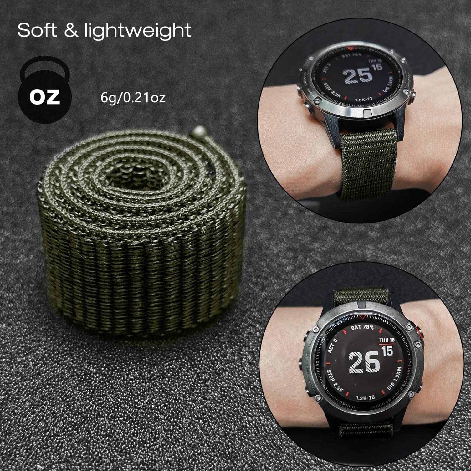 Buy now Abanen Hook and Loop Quick Dry Watch Band for Fenix 8 47mm/ epix Pro 47mm / Fenix 7/6/5, 22mm Woven Nylon Ultralight Sport Wristband Strap for Garmin Instinct 2, Instinct 3 45mm at indiglob india