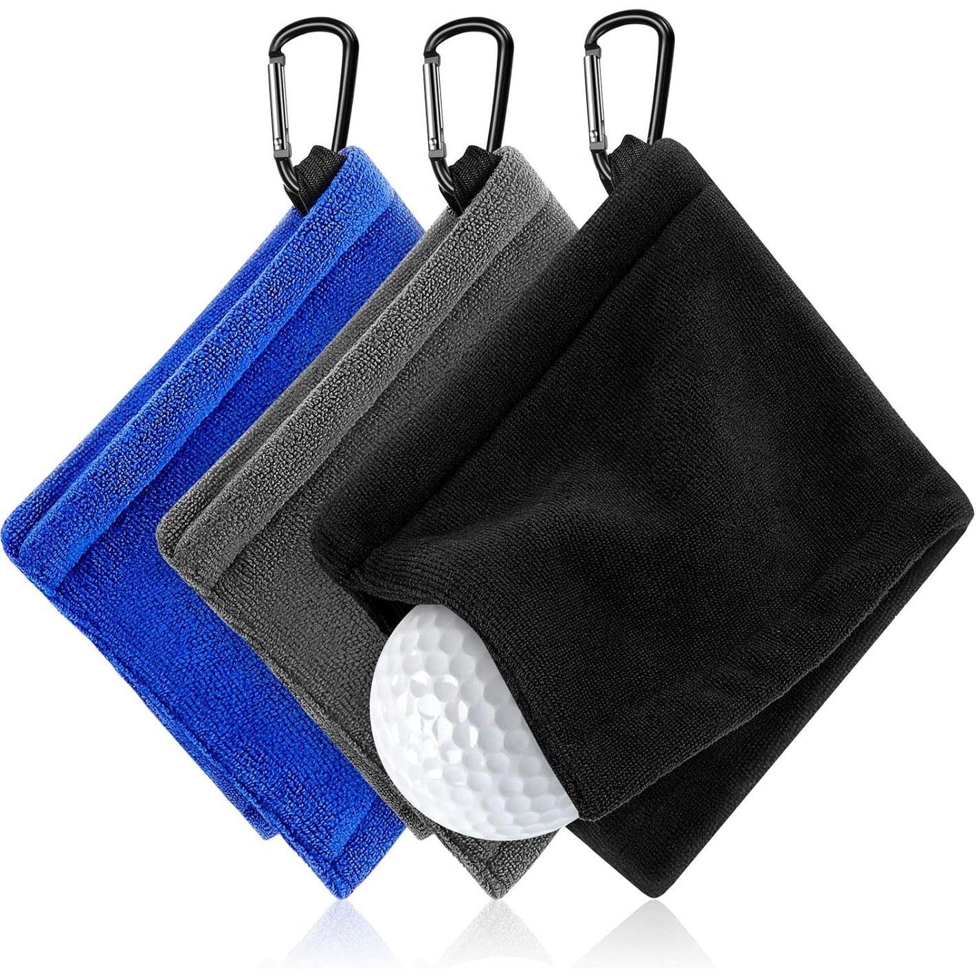 Flutesan 3 Pieces Golf Ball Towel 5.5 x 5.5 Inch, Wet and Dry Small Pocket Towel with D Clip Portable Golf Ball Cleaner Accessories for Men Women Course Exercise