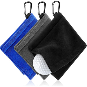 Flutesan 3 Pieces Golf Ball Towel 5.5 x 5.5 Inch, Wet and Dry Small Pocket Towel with D Clip Portable Golf Ball Cleaner Accessories for Men Women Course Exercise