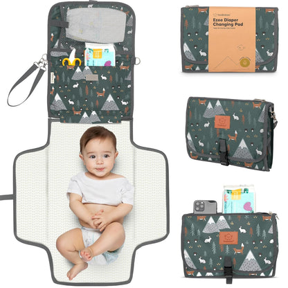 KeaBabies Portable Diaper Changing Pad - Large Waterproof Baby Changing Mat, Compact Travel Diaper Clutch, Functional Pockets Fit Newborn Essentials, Wipeable & Padded Baby Changer (Gray Mod)