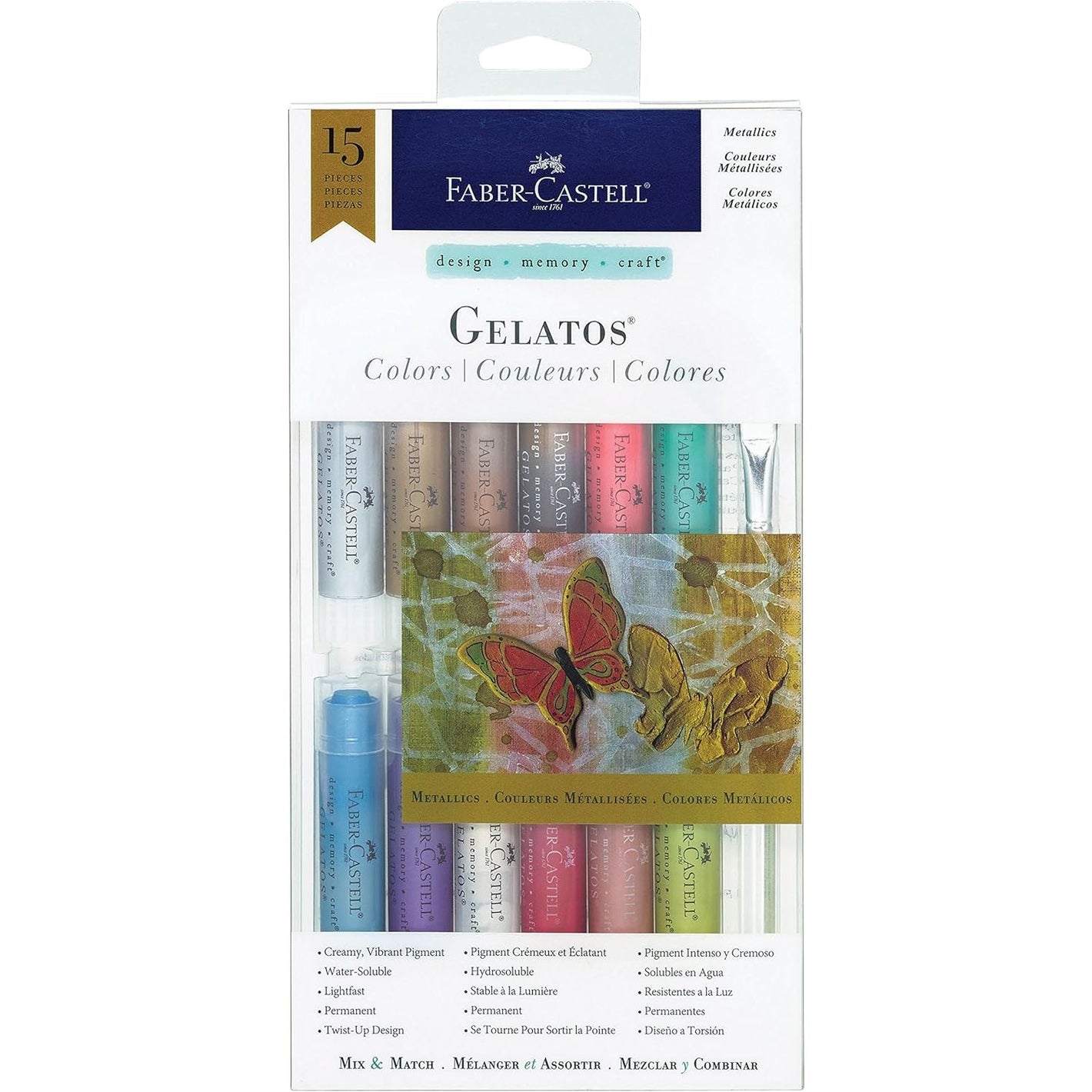 Faber-Castell Gelatos Colors Set, Metallics - Water Soluble Pigment Crayons