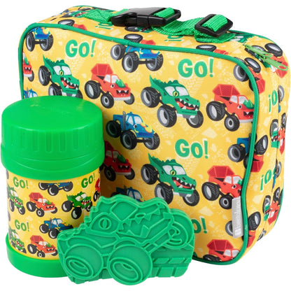 Bentology Kids Lunch Bag Set w Matching Reusable Food Jar & Hard Ice Pack-Dinosaur- Insulated Tote, Stainless Steel thermos & Freezer Pack to Keeps Food Fresh for Hours- Back to School Lunch Box Kits