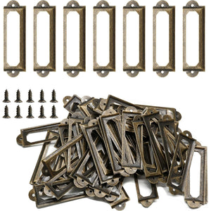 50Pcs Metal Library Label Holders, File Cabinet Label Frames with Screws, Card Tag Label Holder for Office Drawers Shelves (Antique Bronze, 60x17mm)