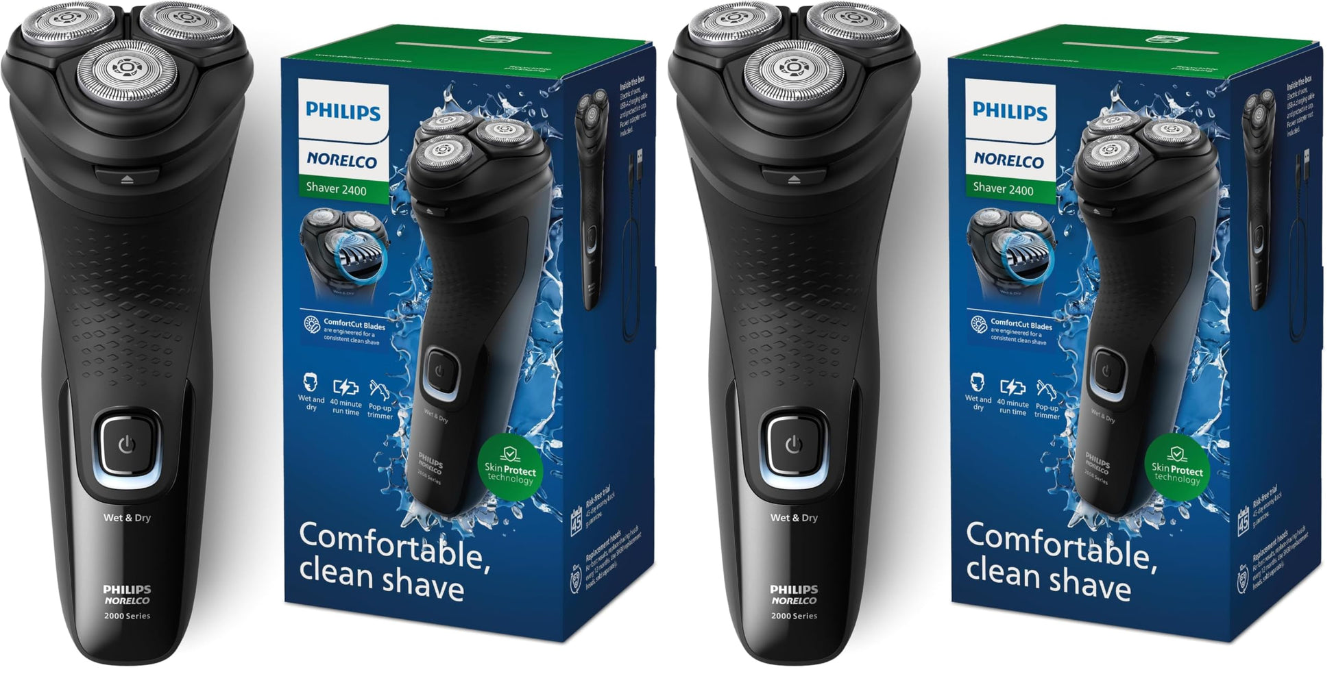 Buy now Philips Norelco Shaver 2400 Series, Wet and Dry Electric Shaver, Pop-up Trimmer, P-Cap, Deep Black, Model X3001/90 Black Shaver 2000 (Pack of 2) at indiglob india