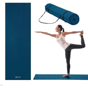 Gaiam Essentials Thick 2/5" (10mm) and Thin 1/4" (6mm) Yoga & Pilates, Fitness & Exercise Mat with Easy-Cinch Carrier Strap