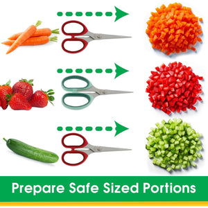 Baby Food Scissors 2 Pack w Covers- Parent Must-Safety Stainless Steel Shears- Make Every Bite Perfectly Sized & Safe- For Babies, Toddlers- Kids Feeding or Adult Portion Control, Gift for Mom