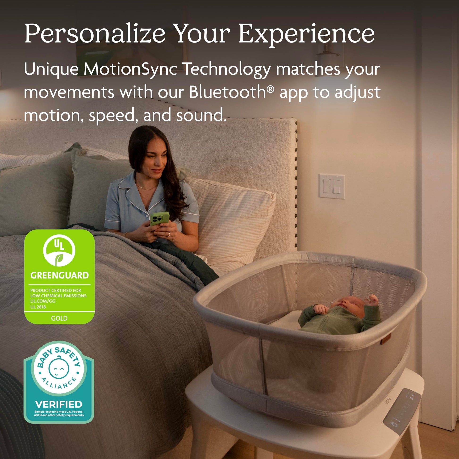 Buy now UPPAbaby Soma Smart Bassinet ƒ?? 5 motions + 5 speeds + 4 Sounds with MotionSync Technology ƒ?? Height Adjustable ƒ?? Included Mattress, Sheet + Storage Basket ƒ?? Charlie (Sand M??lange) at indiglob india