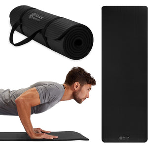Gaiam Essentials Thick 2/5" (10mm) and Thin 1/4" (6mm) Yoga & Pilates, Fitness & Exercise Mat with Easy-Cinch Carrier Strap