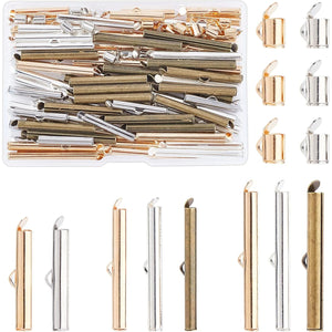 PH PandaHall 10 Styles Slide On End Clasp, 100pcs Jewelry Tube End Bar Slider End Caps Brass Tubes Clasp Crimp Terminators for Seed Beads Waist Beads Multi-Strand Necklace Bracelet Making