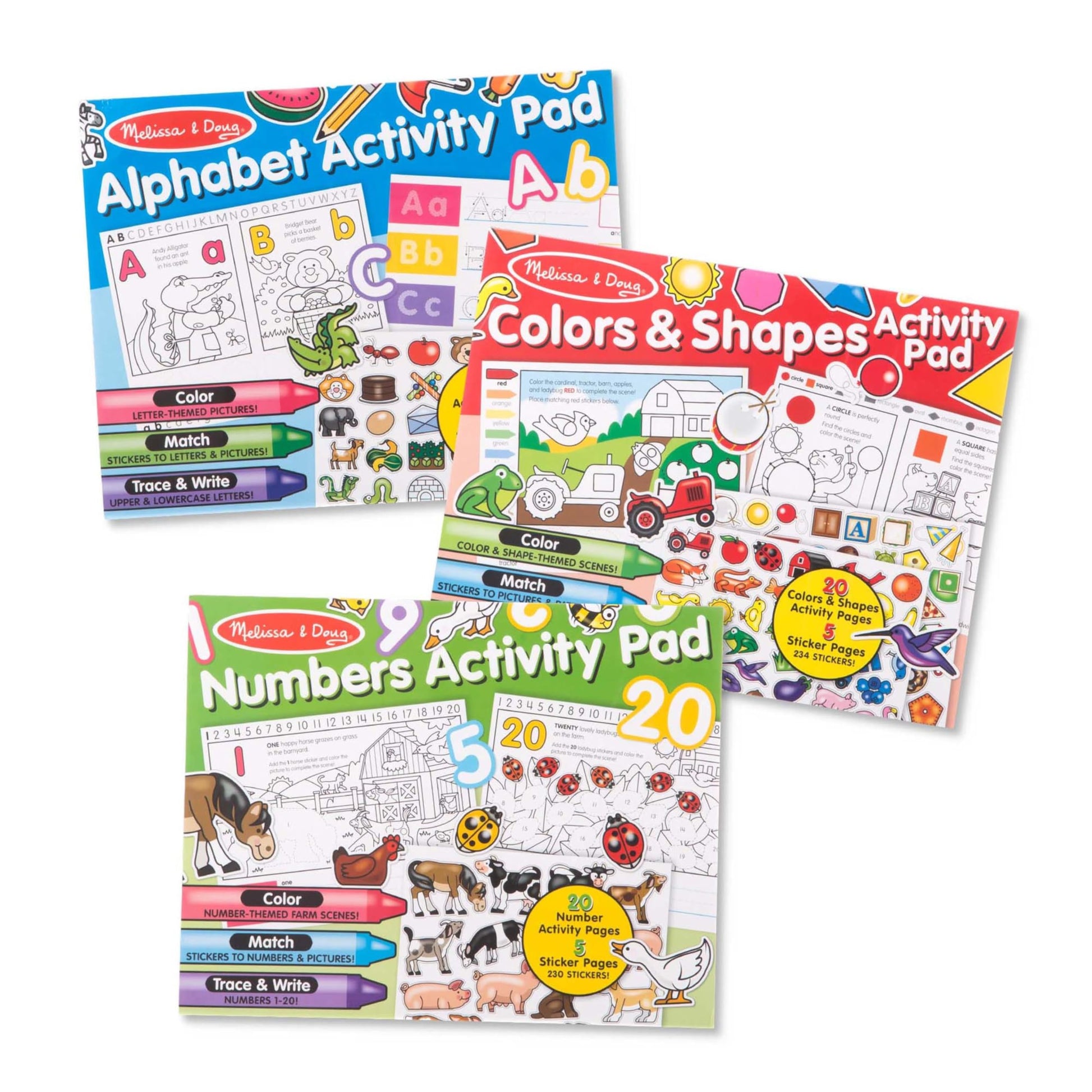 Buy now Melissa & Doug Activity Pad Bundle - Alphabet, Colors & Shapes & Numbers Sticker and Coloing Activity Books for Girls and Boys, Great Travel Toy at indiglob india