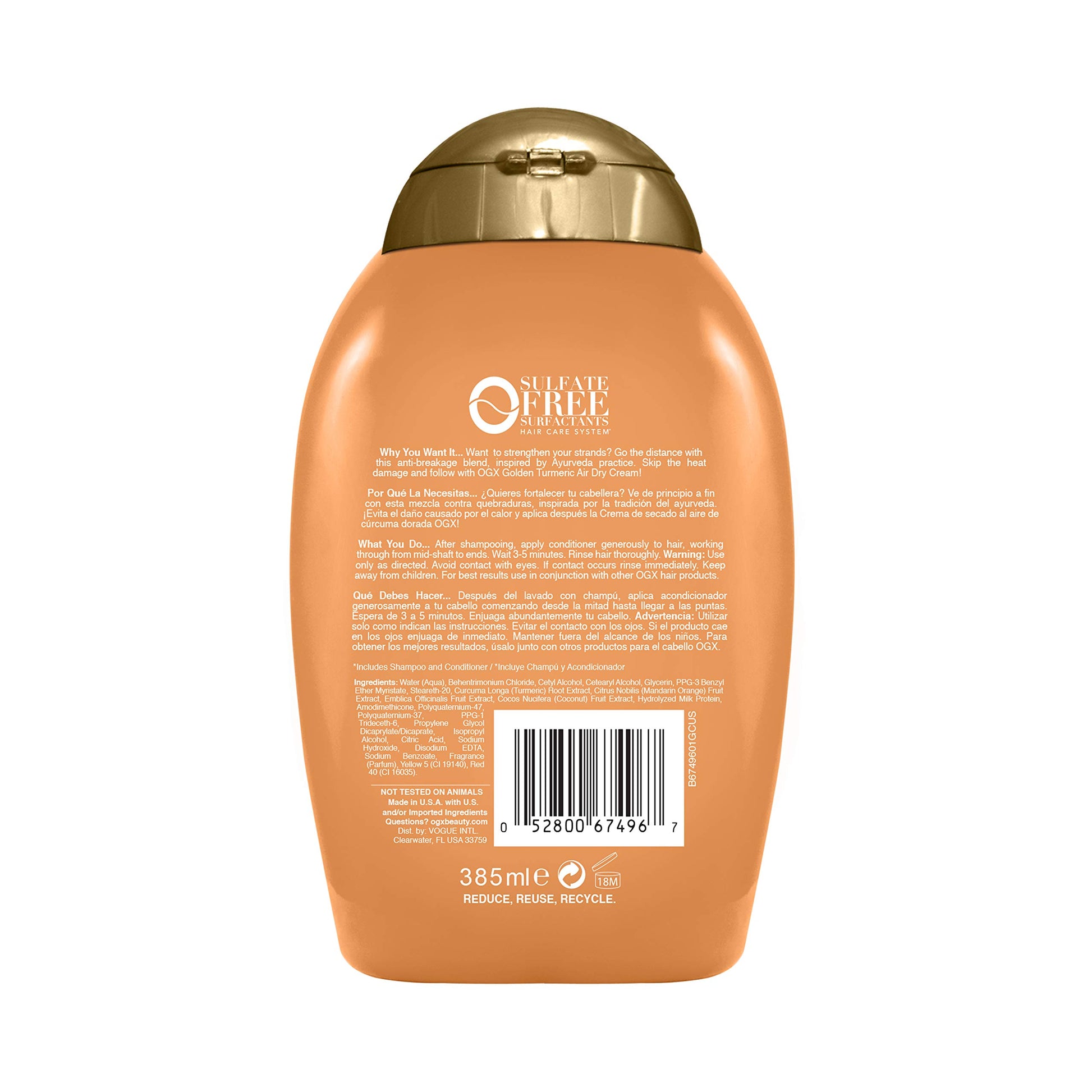 Buy now OGX Strength Length + Golden Turmeric Conditioner with Milk to Soothe Scalp Nourish Hair, Ayurveda SulfateFree Surfactants for Stronger Longer Hair, Coconut, 13 Fl Oz at indiglob india