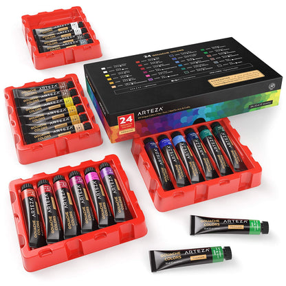 Buy now ARTEZA Gouache Paint, Set of 24, 12ml/0.4 US fl oz Gouache Paint Tubes, Gouache Set for Adults and Students at indiglob india