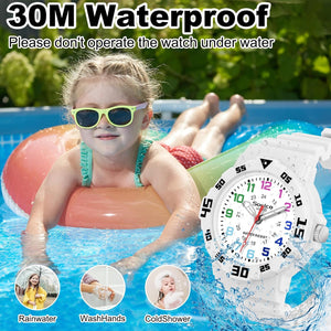 SOCICO Children Analog Watch for Boys Girls Waterproof Time Teaching Watch with Soft Band, Learning Time Wrist Watch Easy to Read Christmas Gifts for Kids Ages 3-12 Great Gifts