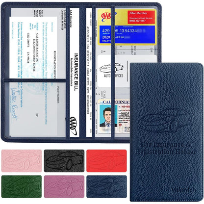 Premium Car Registration and Insurance Card Holder, Car Document Holder for Cards, Driver License & other Essential Documents (Black)
