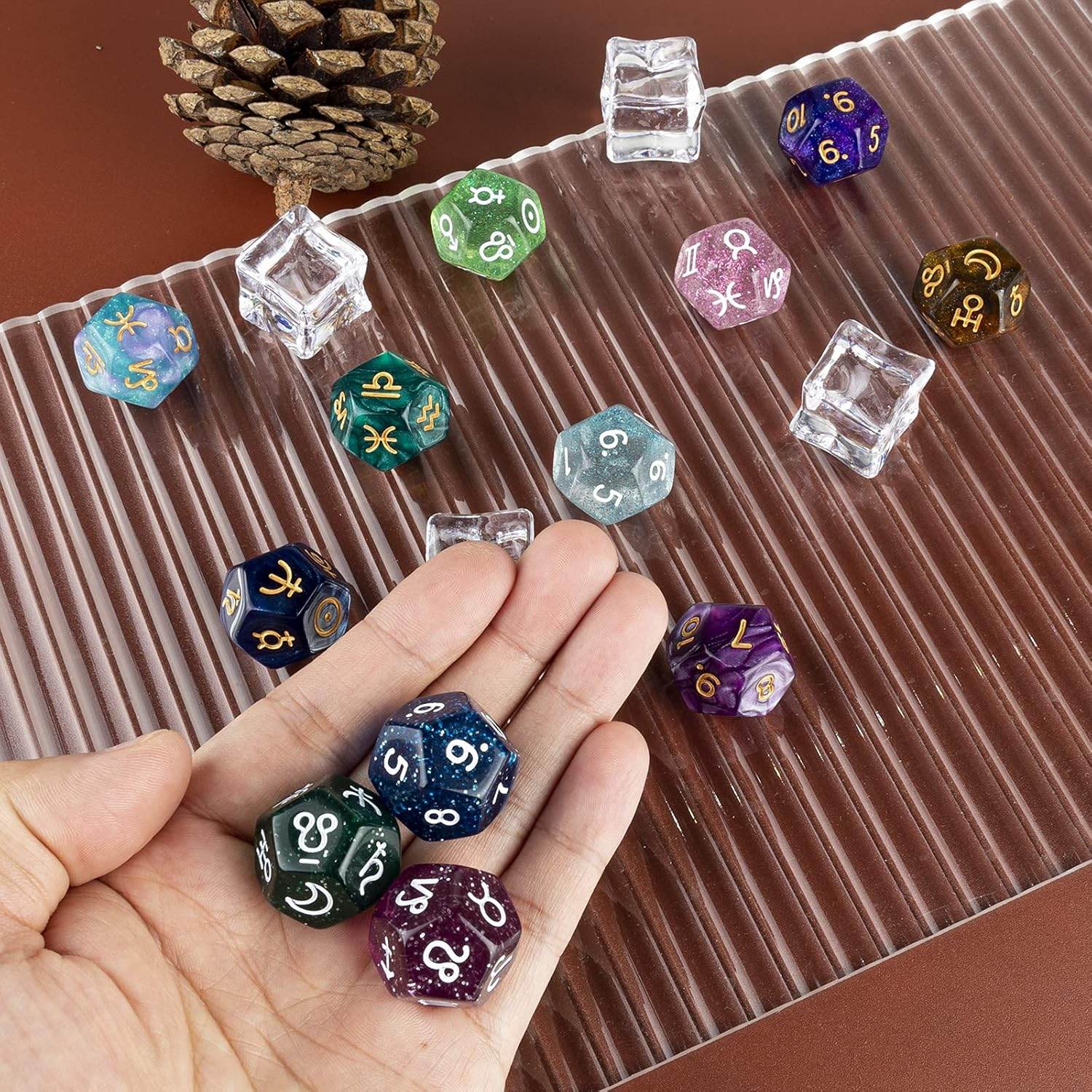 12 PCS Tarot Cards Dice D12 Astrological Dice Resin Pearl Constellation Sign 12-Sided Dice for Astro Divination Gaming Accessory - My Store