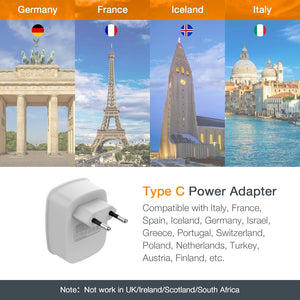 TESSAN European Travel Plug Adapter, Europe Power Adaptor with 2 USB Ports, International Type C Outlet Charger for US to Most of EU Iceland Spain Italy France Germany