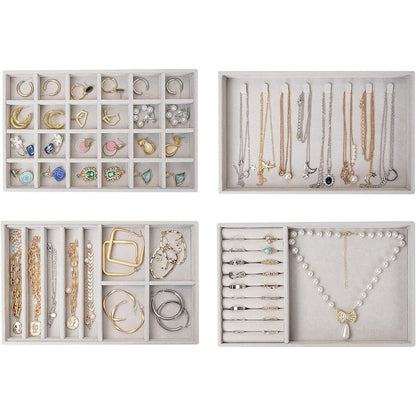 ProCase Stackable Jewelry Organizer Trays for Drawers, Jewelry Drawer Inserts Container Display Case Storage for Earring Necklace Rings Bracelet with Removable Dividers -Grey, 4 Layers
