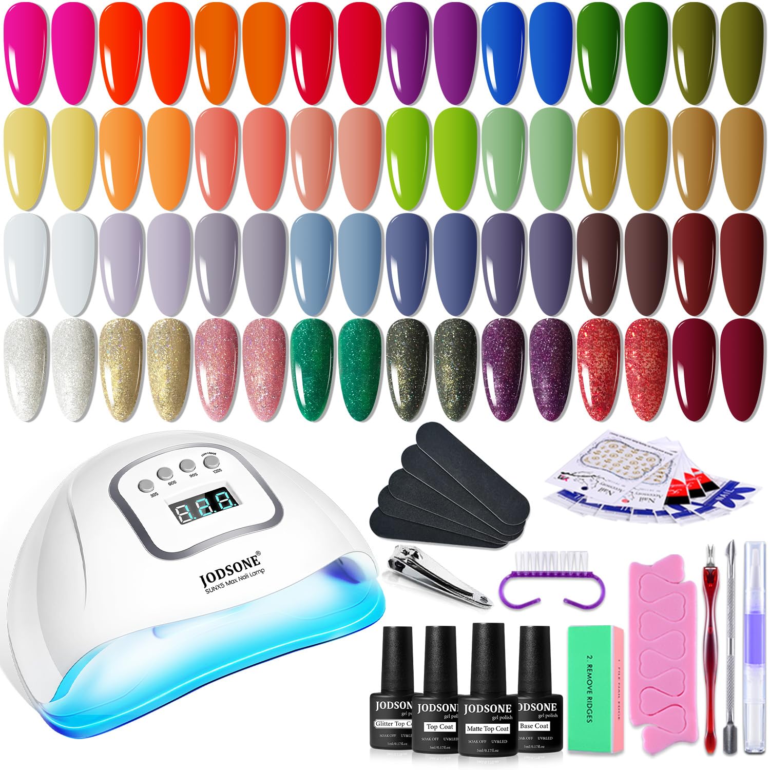 Buy now JODSONE Gel Nail Polish Kit with U V Light 32 Colors Gel Polish Nail + 4 Functional Adhesive Bottles Kit Soak Off Manicure Tools Gifts for Women rainbow candy a01 at indiglob india
